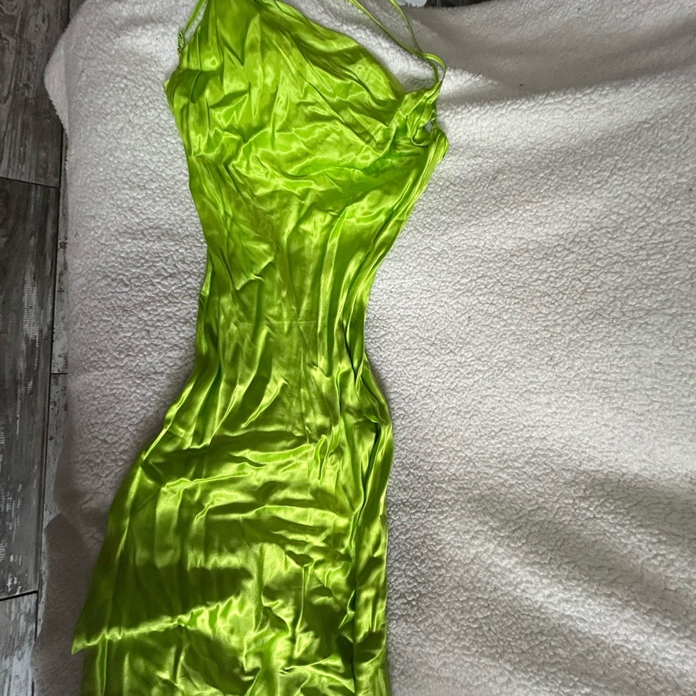 Lime Green Satin Slip Dress
